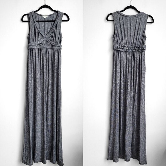 Max Studio Gray Braided Trim V-Neck Sleeveless Greek Goddess Maxi Dress - Picture 3 of 8